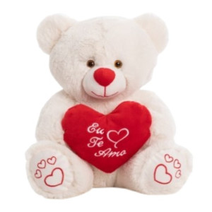 Urso Pelúcia Eu Te Amo Branco 28cm Sentado-449a-656