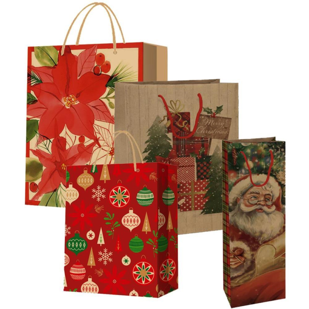 Sacola Para Presente Natal Kraft Decorada 37x12,5x8cm