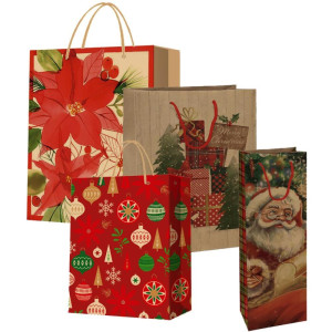 Sacola Para Presente Natal Kraft Decorada 37x12,5x8cm