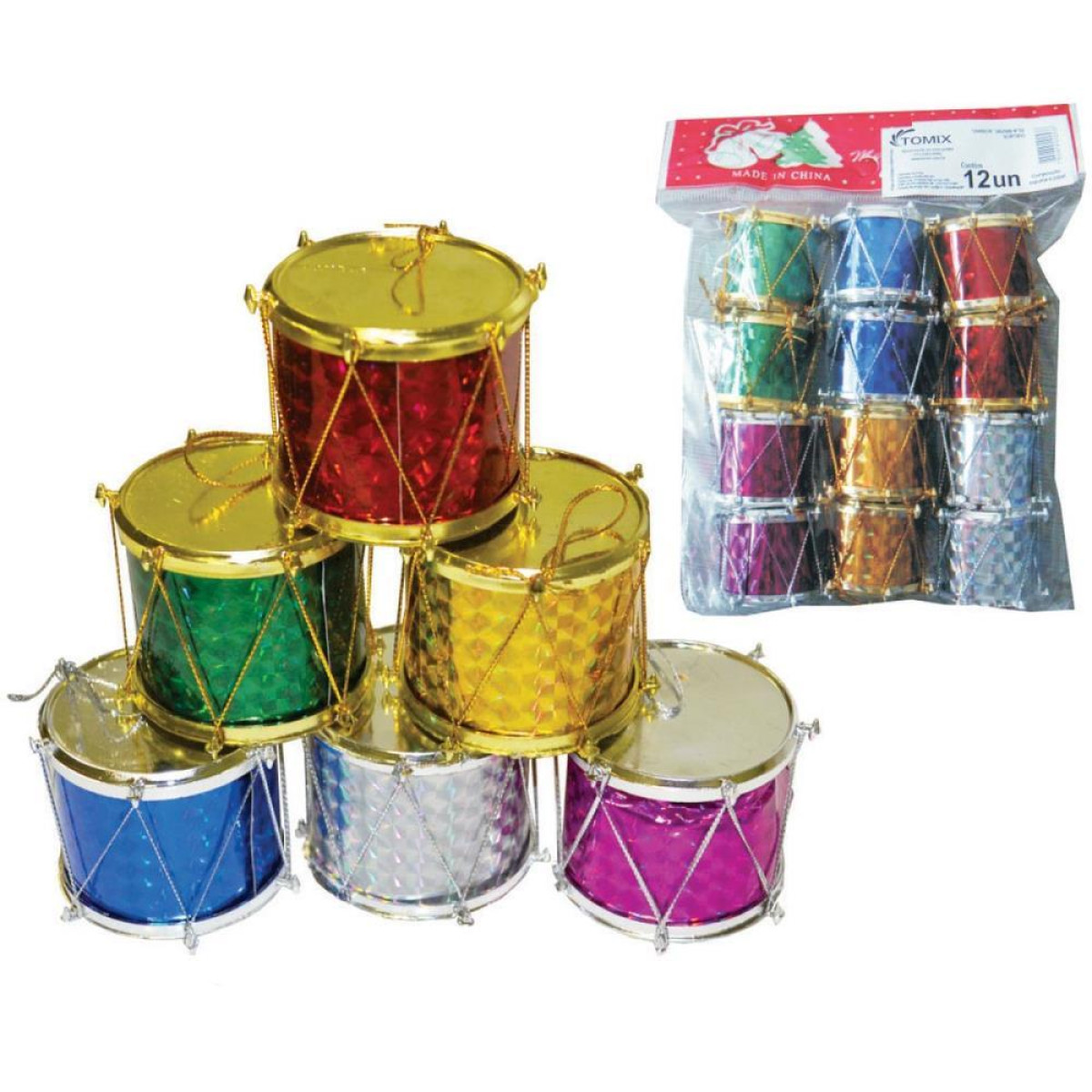 Artigo Para Decoracao Natal Enfeite Pingente Tambor 3cm (s