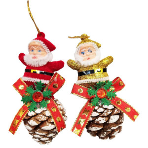 Artigo Para Decoracao Natal Enfeite Pinha C/papai Noel 5cm