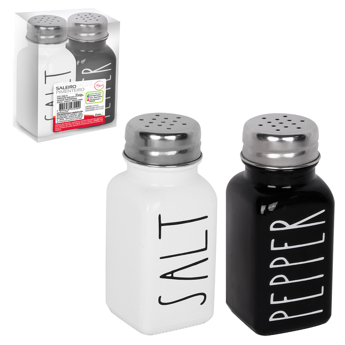 Saleiro E Pimenteiro De Vidro 2 Peças 80 Ml