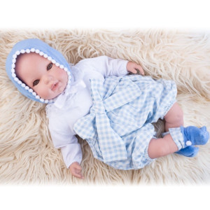 Boneca Bebê Reborn Alino Blue Realista Pintura Artesanal 44 Cm - Caixa Litografada
