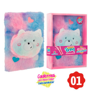 Caderno De Pelúcia Gatinho Com Estojo Embutido