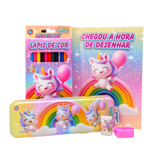 Papelaria School Brinq Kit Para Colorir Com Estojo Metálico 18 Cm - Caixa Litografada
