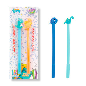 Papelaria School Brinq Caneta Click Dinossauro 9 Cm - Display