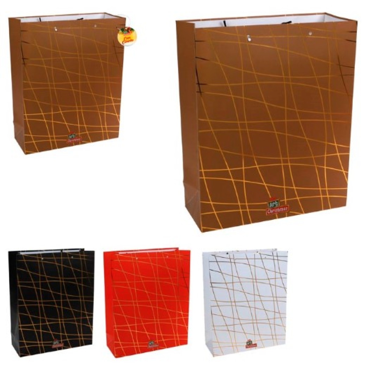 Sacola Natal Risco Gold 26x32x10cm