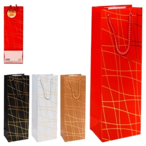 Sacola Natal Risco Gold Para Garrafa 12x36x9cm