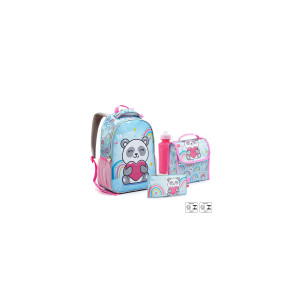 Kit Infantil Feminino | Mochila + Lancheira + Estojo + Garrafa + Mosquetão-41382-23430