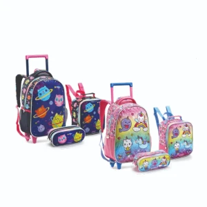 Kit Escolar Infantil Masculino 3 Peças Com Mochila De Rodinhas, Lancheira E Estojo