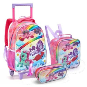 Kit Infantil Feminino | Mochila Infantil Com Rodas + Lancheira + Estojo