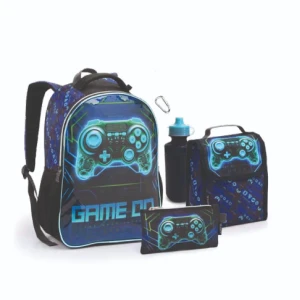 Kit Infantil Masculino | Mochila + Lancheira + Estojo + Garrafa + Mosquetão