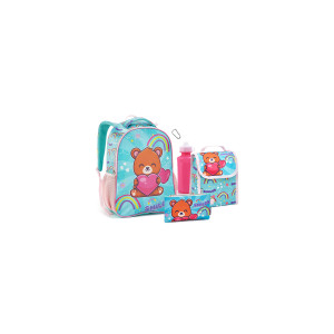 Kit Infantil Feminino | Mochila + Lancheira + Estojo + Garrafa + Mosquetão-42101-45229