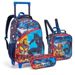 Kit Infantil Masculino | Mochila Infantil Com Rodas + Lancheira + Estojo
