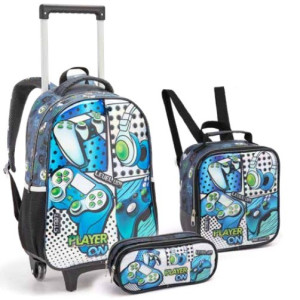 Kit Infantil Masculino | Mochila Infantil Com Rodas + Lancheira + Estojo