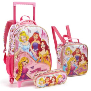 Kit Infantil Feminino | Mochila Infantil Com Rodas + Lancheira + Estojo
