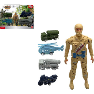 Boneco E Personagem Militar C/carros A Friccao 5pc