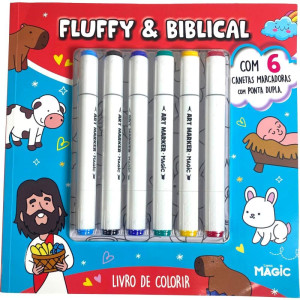 Livro De Colorir Fluffy And Biblical C/6canetinhas