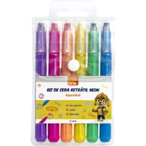 Giz De Cera Jumbo Retratil Neon 6 Cores