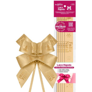 Laco Pronto Decorado 22mmx44cm Cetim Feliz Natal Ouro