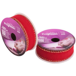 Fita Aramada Natal 25mmx10m Veludo Vermelho/ouro