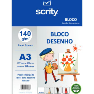 Bloco Para Educacao Artistica Desenho A3 Branco 140g 20fls.