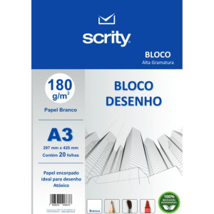 Bloco Para Educacao Artistica Desenho A3 Branco 180g 20fls.