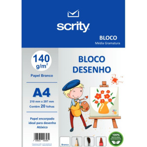 Bloco Para Educacao Artistica Desenho A4 Branco 140g 20fls