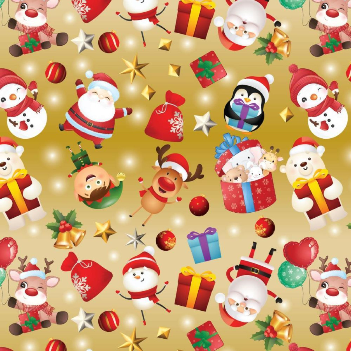 Papel Presente Bobina Couche 60cm. Mod.291 Natal Noel Ouro