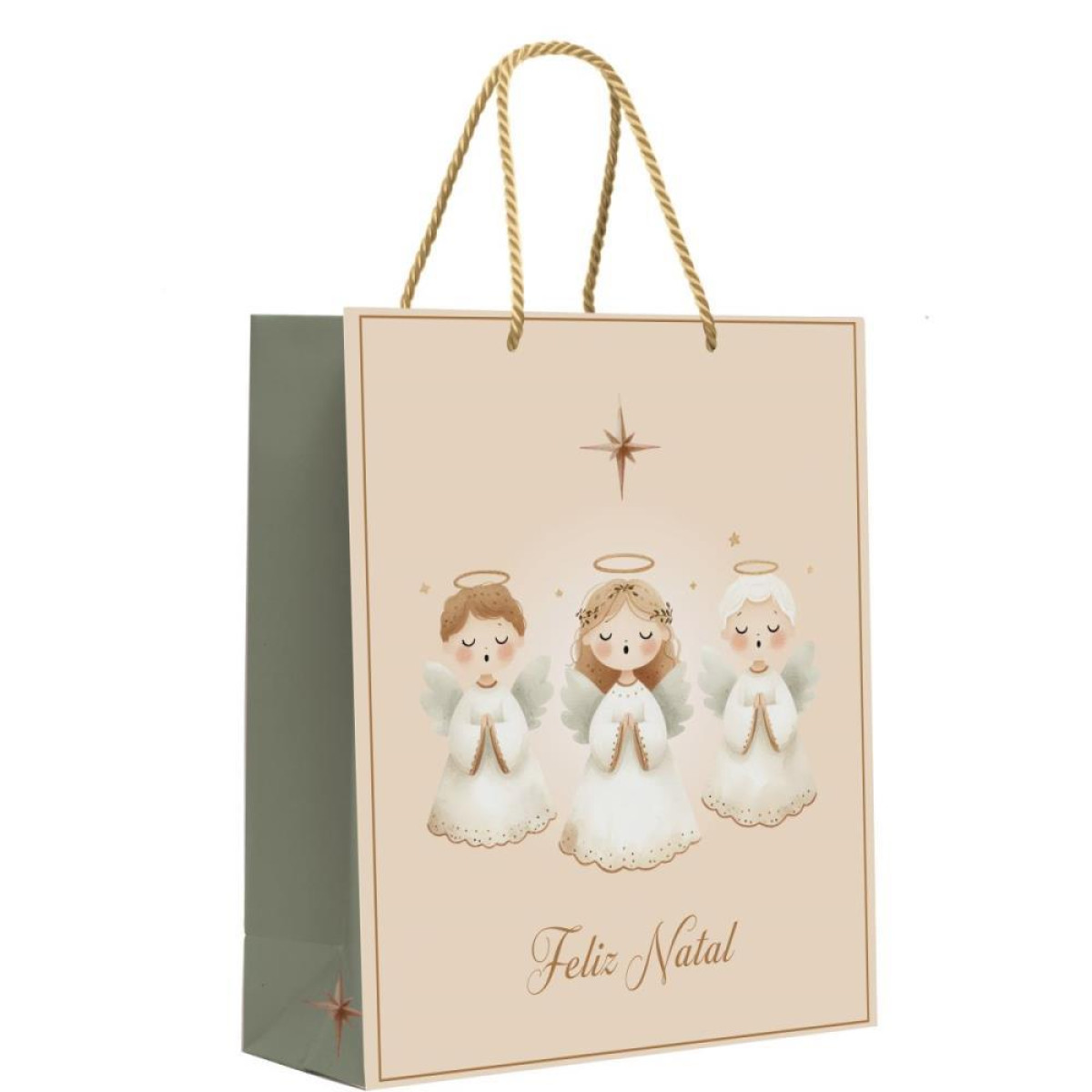 Sacola Para Presente Natal Belem Anjinhos Md 31x26x10cm