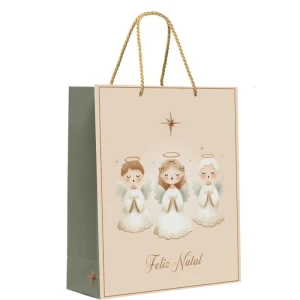 Sacola Para Presente Natal Belem Anjinhos Md 31x26x10cm