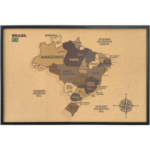 Quadro Decorativo Mapa Brasil Cortica 90x60cm