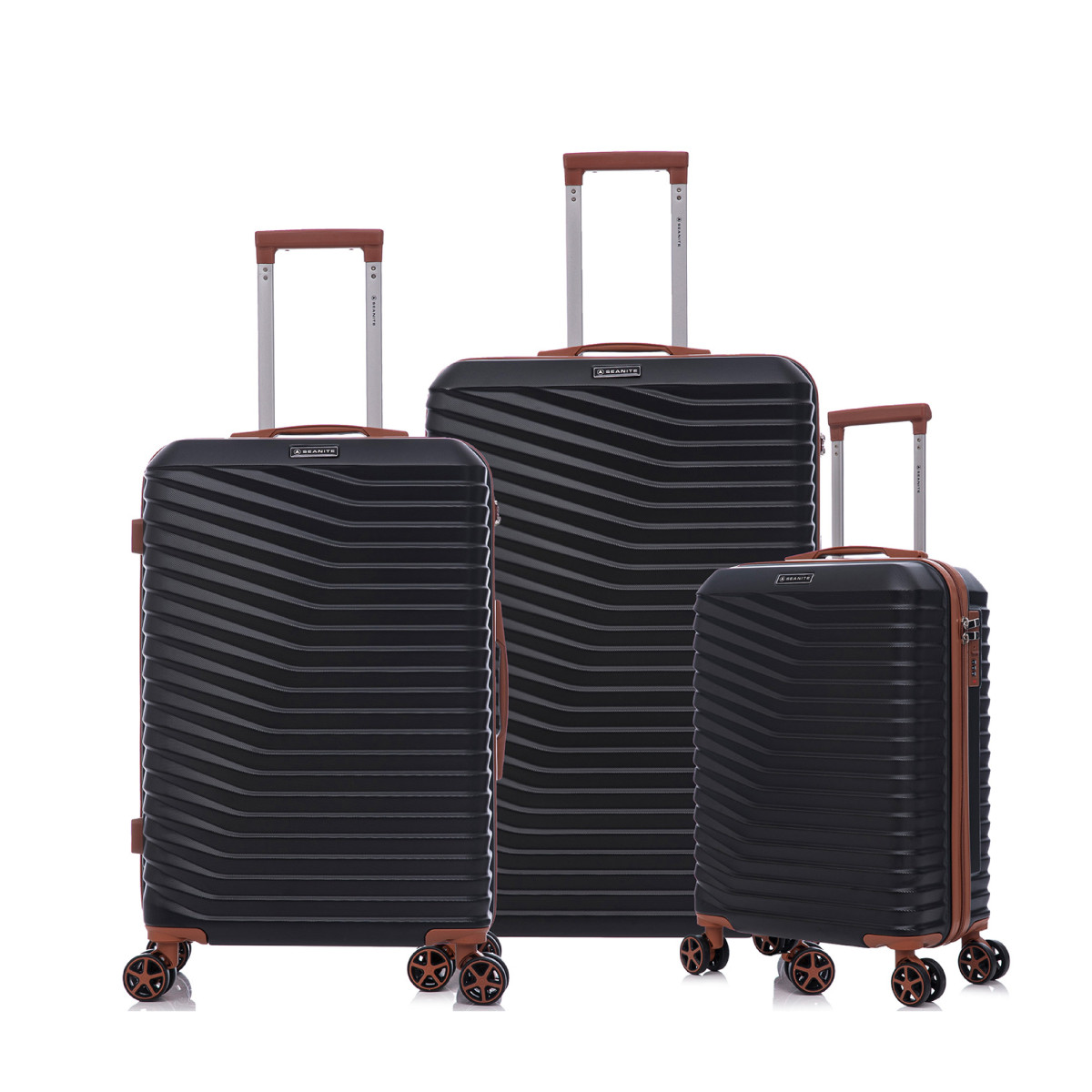 Kit De Malas De Viagem 3 Peças Seanite 20" 24" 28" Rodas Duplas – Cor Preto