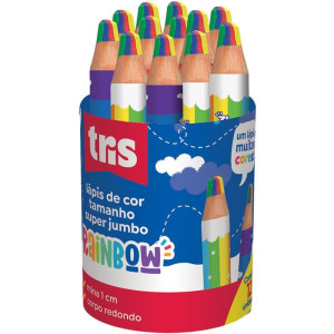 Lapis De Cor Jumbo Tris Rainbow Super 12 Cores