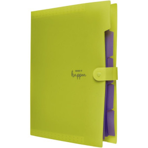 Pasta Sanfonada Plastica A4 5 Divisoes Amarelo Neon-125918-90728