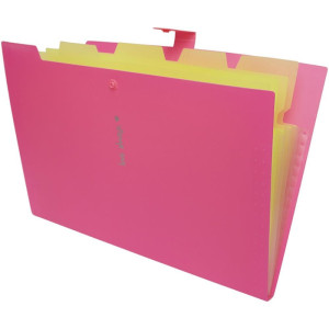 Pasta Sanfonada Plastica A4 5 Divisoes Rosa Neon-125915-61581