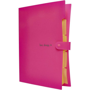 Pasta Sanfonada Plastica A4 5 Divisoes Rosa Neon