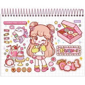 Caderno Desenho Univ Capa Dura Doll Para Colorir 24fls