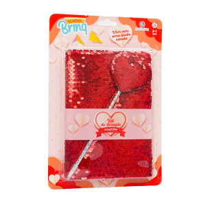 Papelaria Caderno Paetê Coração School Brinq - Blister