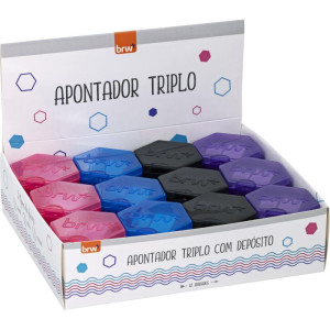 Apontador Com Deposito Triplo 3 Furos Plastico Cores (s)-125926-98771