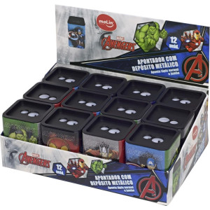 Apontador Com Deposito 2 Furos Avengers Quadrado Metalico 4mod