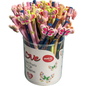 Lapis Preto Sextavado Decorado Love Borboletas Top C/borracha Pont