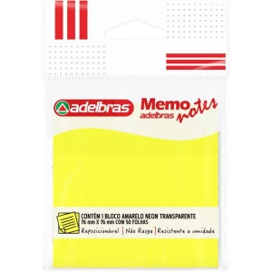 Bloco De Recado Autoadesivo Memonote Transp 76x76 Amarelo Neon 50fls