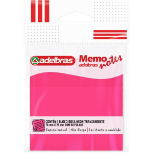 Bloco De Recado Autoadesivo Memonote Transp 76x76 Rosa Neon 50fls