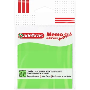 Bloco De Recado Autoadesivo Memonote Transp 76x76 Verde Neon 50fls