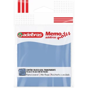 Bloco De Recado Autoadesivo Memonote Transparente 76x76 Azul 50fls
