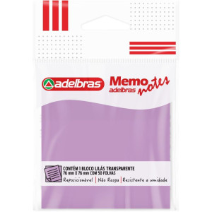 Bloco De Recado Autoadesivo Memonote Transparente 76x76 Lilas 50fls
