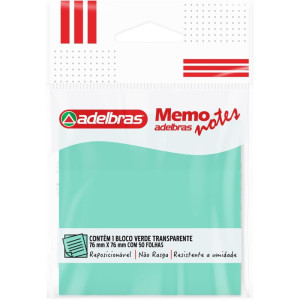Bloco De Recado Autoadesivo Memonote Transparente 76x76 Verde 50fls