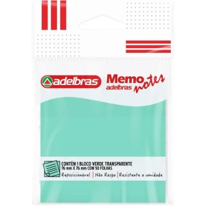 Bloco De Recado Autoadesivo Memonote Transparente 76x76 Verde 50fls