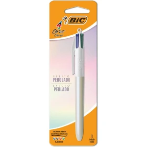 Caneta Esferografica 4 Cores Perolado Branco